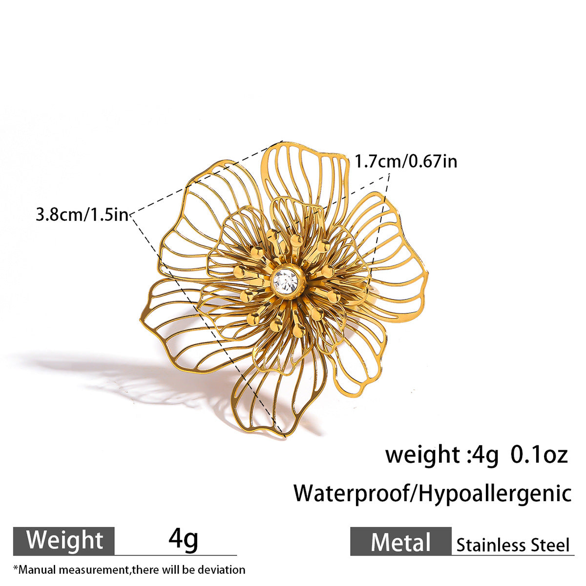 麦芽不锈钢不掉色花朵戒指女立体感开口设计指环夸张欧美跨境手饰