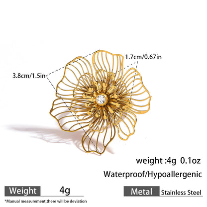 麦芽不锈钢不掉色花朵戒指女立体感开口设计指环夸张欧美跨境手饰