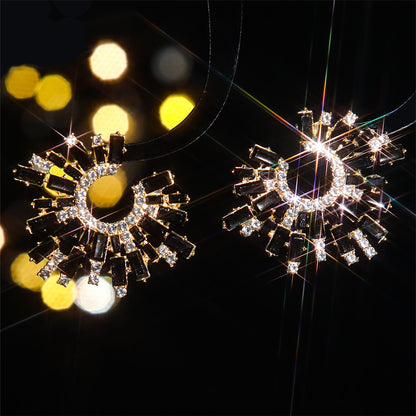 欧美跨境饰品 气质百搭彩色玻璃水钻C形耳环女 气质优雅雪花耳饰