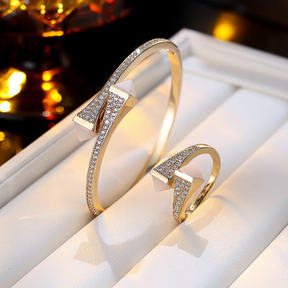 Light Luxury Niche Design Zircon Bracelet & Ring Set, Vintage Jewelry Set