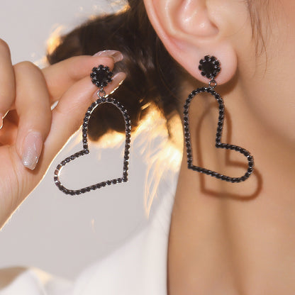 跨境情人节大爆款 奢华闪亮满钻爱心耳环女 时尚双桃心耳钉耳饰品