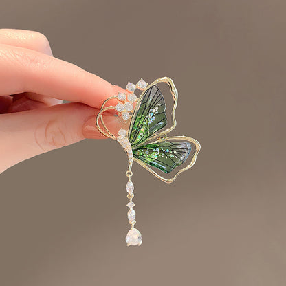 Green Butterfly Tassel Brooch