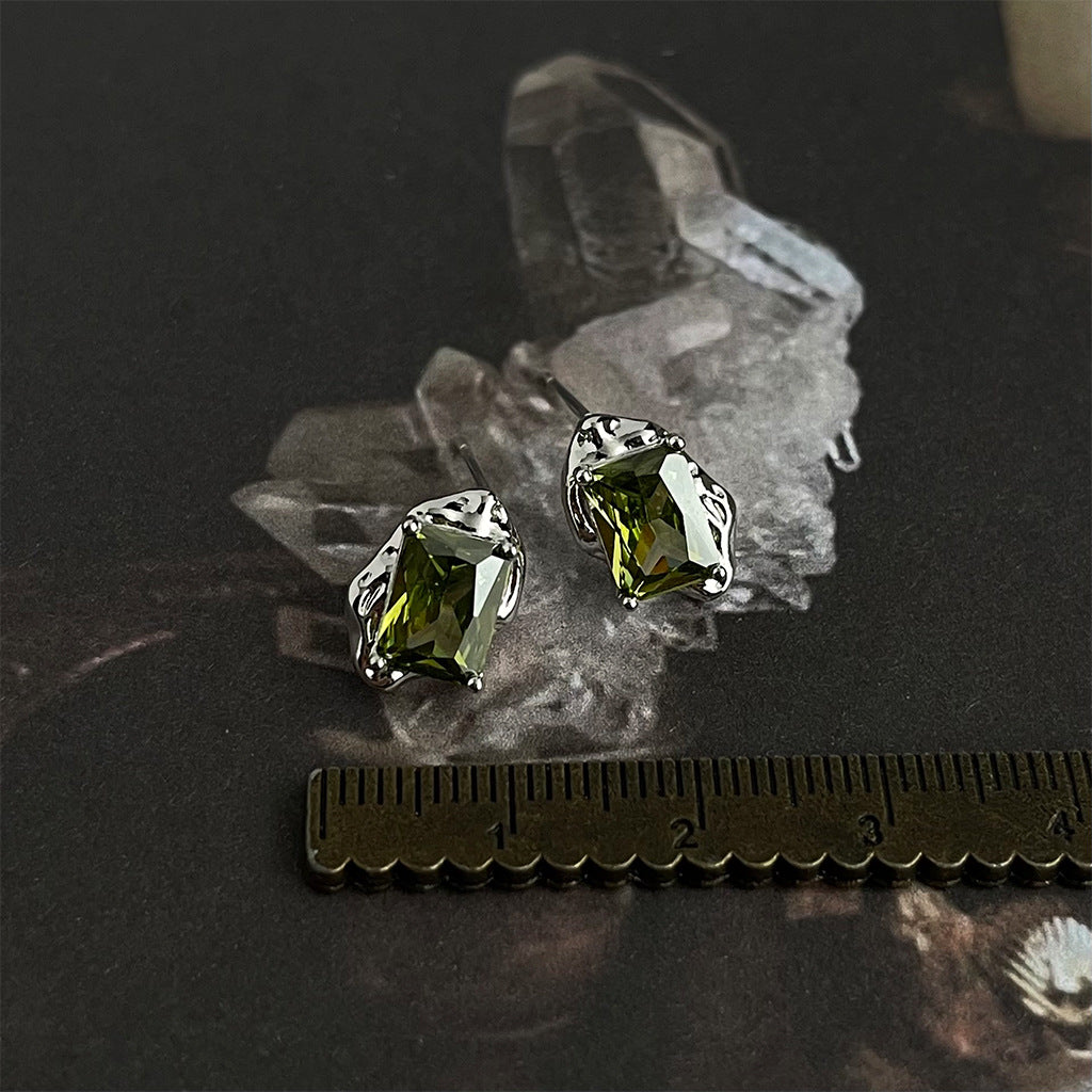 Green CZ Vintage Stud Earrings