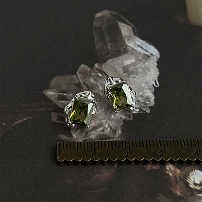 Green CZ Vintage Stud Earrings