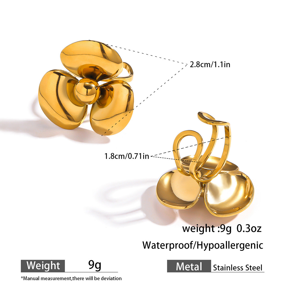 麦芽不锈钢不掉色花朵戒指女立体感开口设计指环夸张欧美跨境手饰