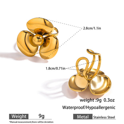 麦芽不锈钢不掉色花朵戒指女立体感开口设计指环夸张欧美跨境手饰