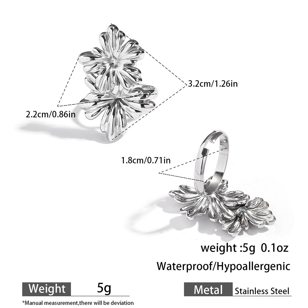 麦芽不锈钢花朵小雏菊金银拼色耳钉耳环开口戒指指环小众设计耳饰