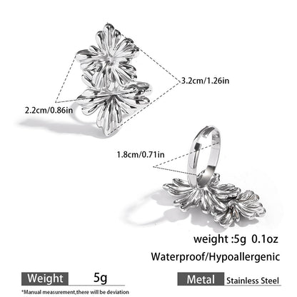 麦芽不锈钢花朵小雏菊金银拼色耳钉耳环开口戒指指环小众设计耳饰