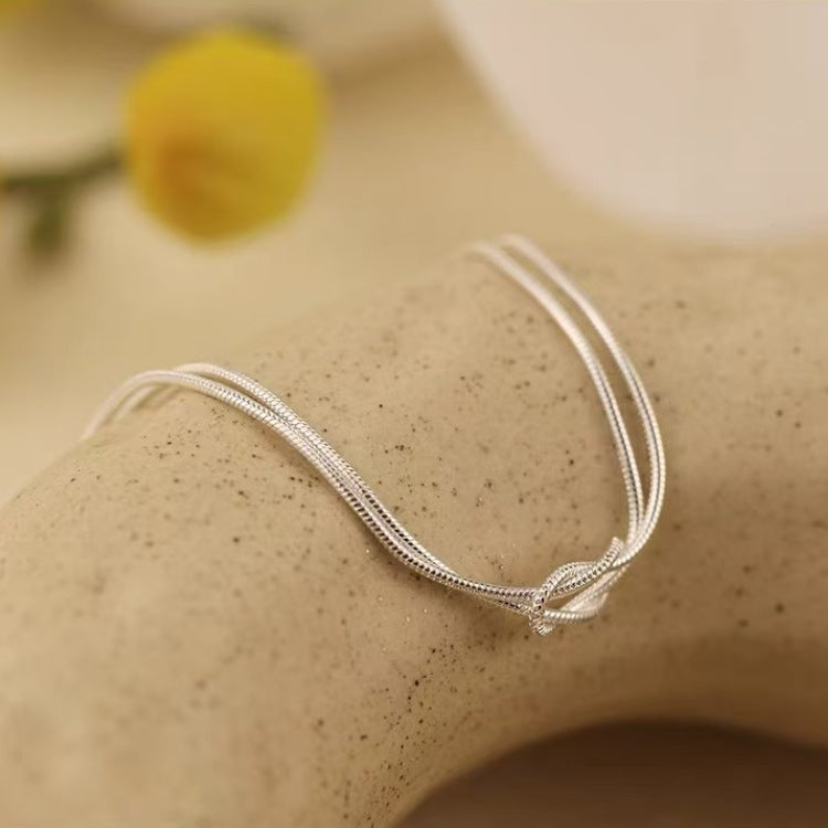 925 Silver Plated Knot Double Layer Bracelet for Women, Light Luxury & Trendy