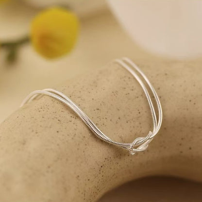 925 Silver Plated Knot Double Layer Bracelet for Women, Light Luxury & Trendy