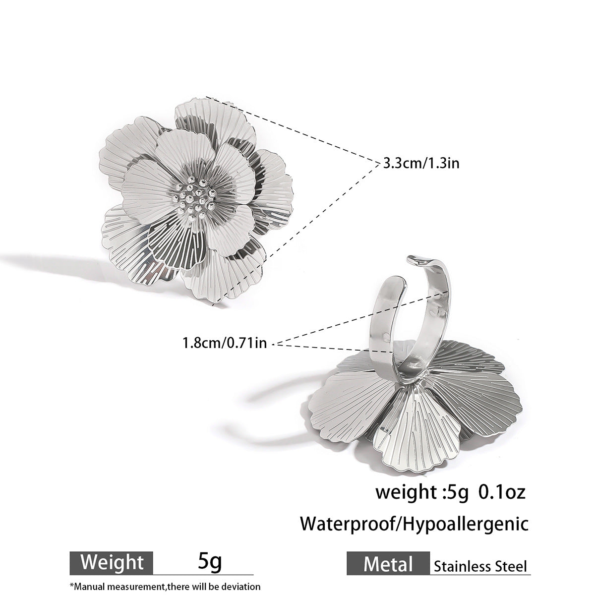 麦芽不锈钢不掉色花朵戒指女立体感开口设计指环夸张欧美跨境手饰