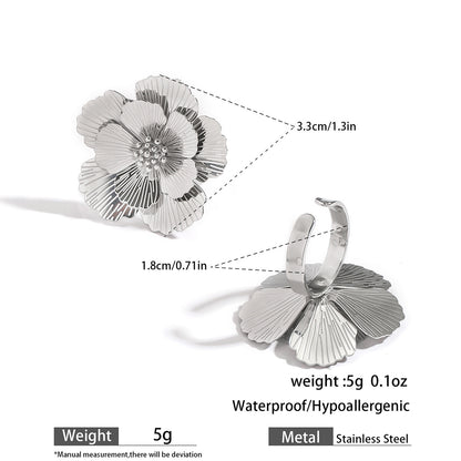 麦芽不锈钢不掉色花朵戒指女立体感开口设计指环夸张欧美跨境手饰