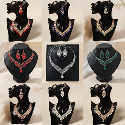 KFC--Exaggerated vintage alloy rhinestone earrings necklace women's set necklace