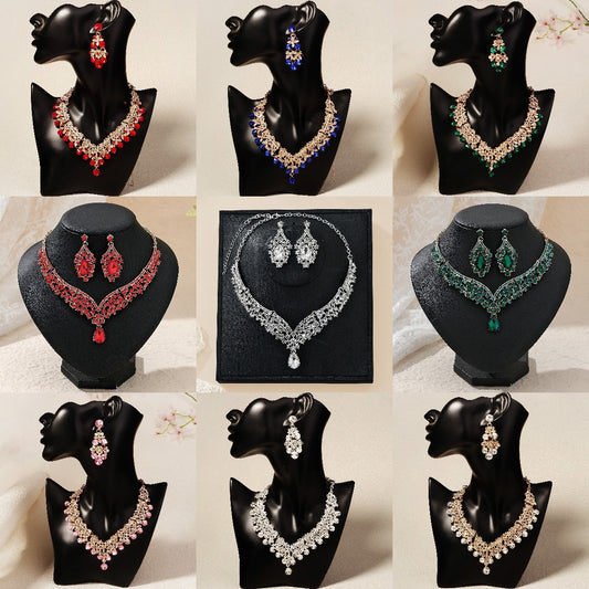 KFC--Exaggerated vintage alloy rhinestone earrings necklace women's set necklace