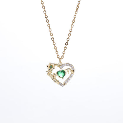 Women's Heart Pendant Necklace with Sparkling Zircons & 12 Birthstones