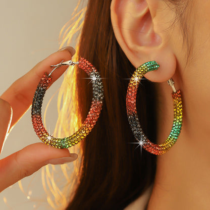 外贸热销 欧美夸张镶钻双排大圈街舞hiphop耳环耳圈 新娘耳饰批发