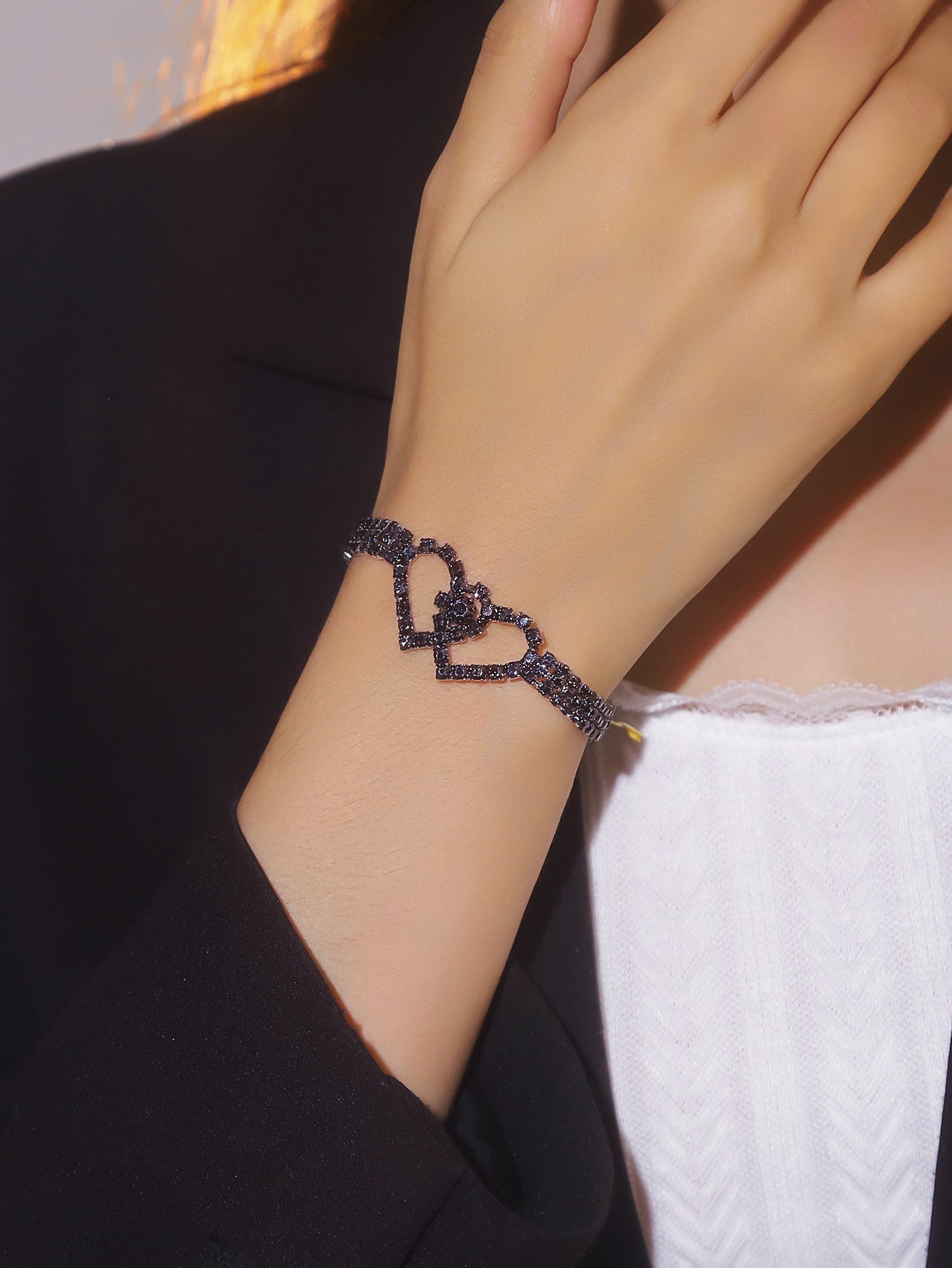 欧美跨境爆品 高级感超闪满钻手链女 小众设计气质锆石手饰品批发