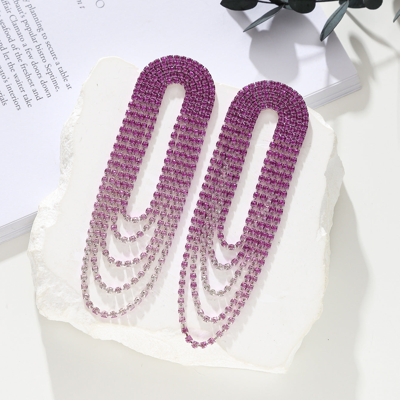 町卡饰品气质奢华闪亮水钻长款耳环女时尚渐变彩色流苏大耳环耳饰