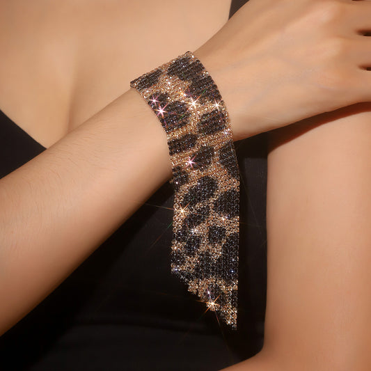 DINGKA 夸张超闪宽边水钻流苏手链女 时尚百搭满钻手镯网红手饰