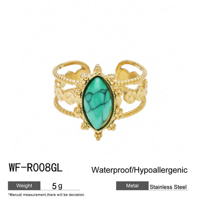 麦芽不锈钢18k金不掉色戒指绿松石开口食指戒指环 小众高级感手饰