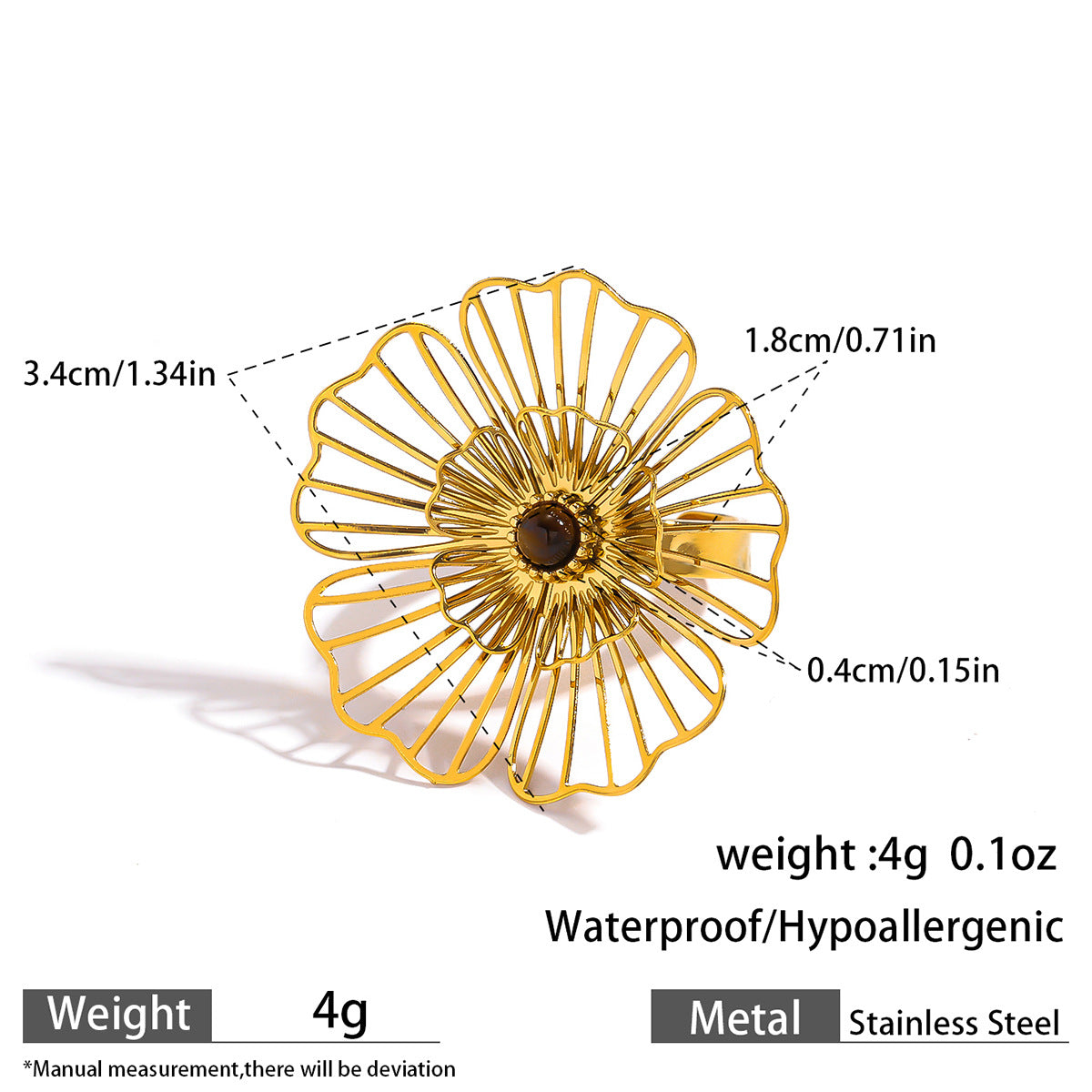 麦芽不锈钢不掉色花朵戒指女立体感开口设计指环夸张欧美跨境手饰