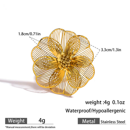 麦芽不锈钢不掉色花朵戒指女立体感开口设计指环夸张欧美跨境手饰