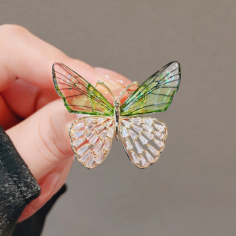 Green Butterfly Tassel Brooch