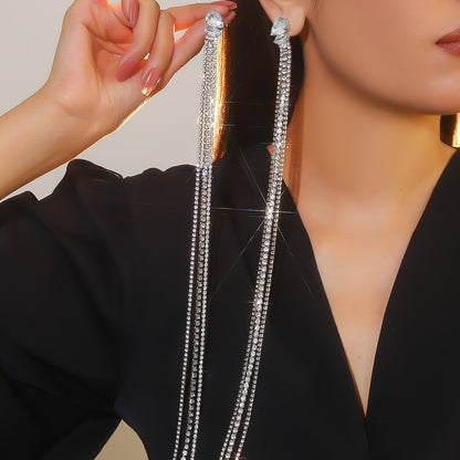 速卖通货源 时尚百搭超闪长款流苏耳环女 个性夸张耳钉耳饰品批发