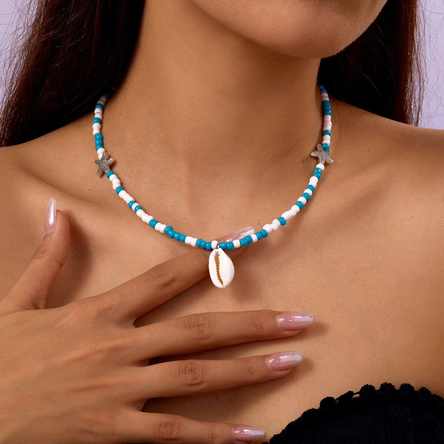 欧美夏季海洋度假海星贝壳海螺珍珠多层项链时尚夸张多层叠戴项链