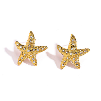 麦芽不锈钢钛钢海星星星锆石耳钉耳环女欧美跨境不掉色高级感耳饰