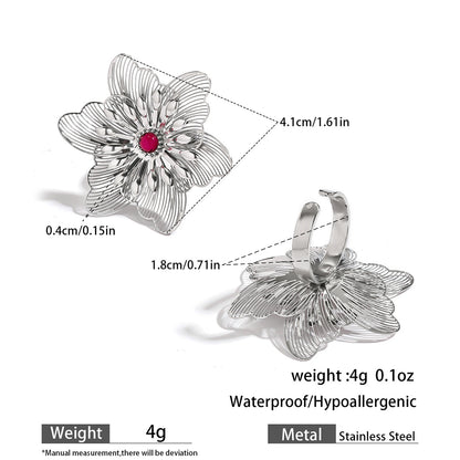 麦芽不锈钢不掉色花朵戒指女立体感开口设计指环夸张欧美跨境手饰