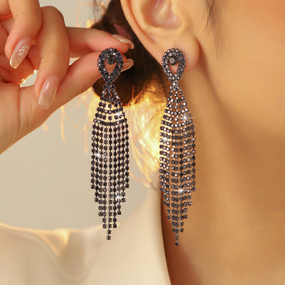 亚马逊爆款  时尚长款流苏耳环女 水钻耳环镶钻耳钉耳饰 全铜材质