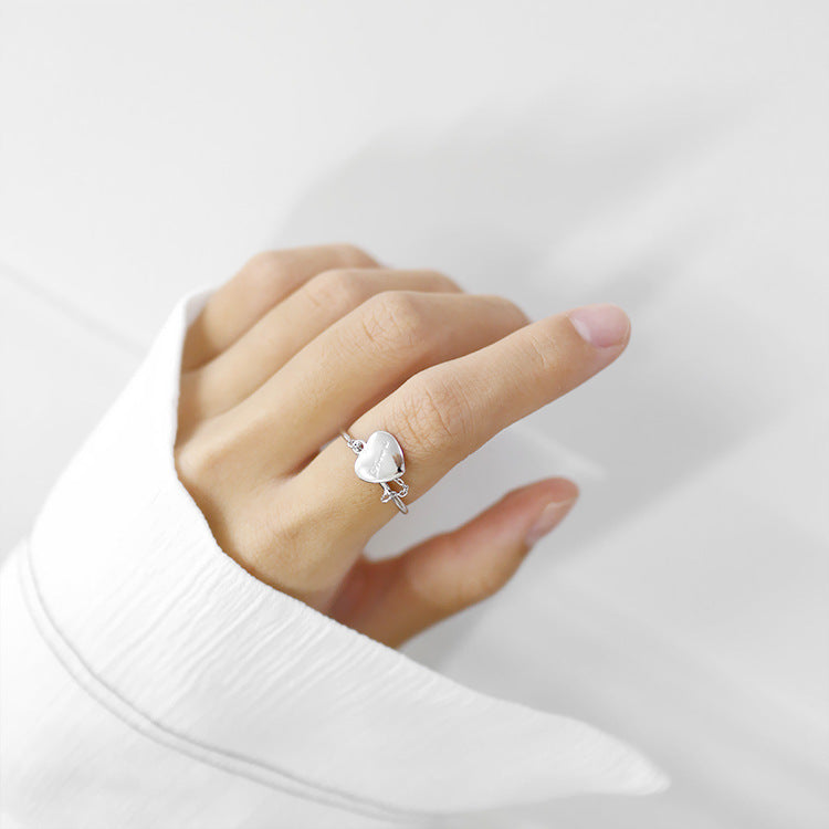 HJZ224韩国韩版银手饰个性设计心形链条S925纯银爱心开口戒指女