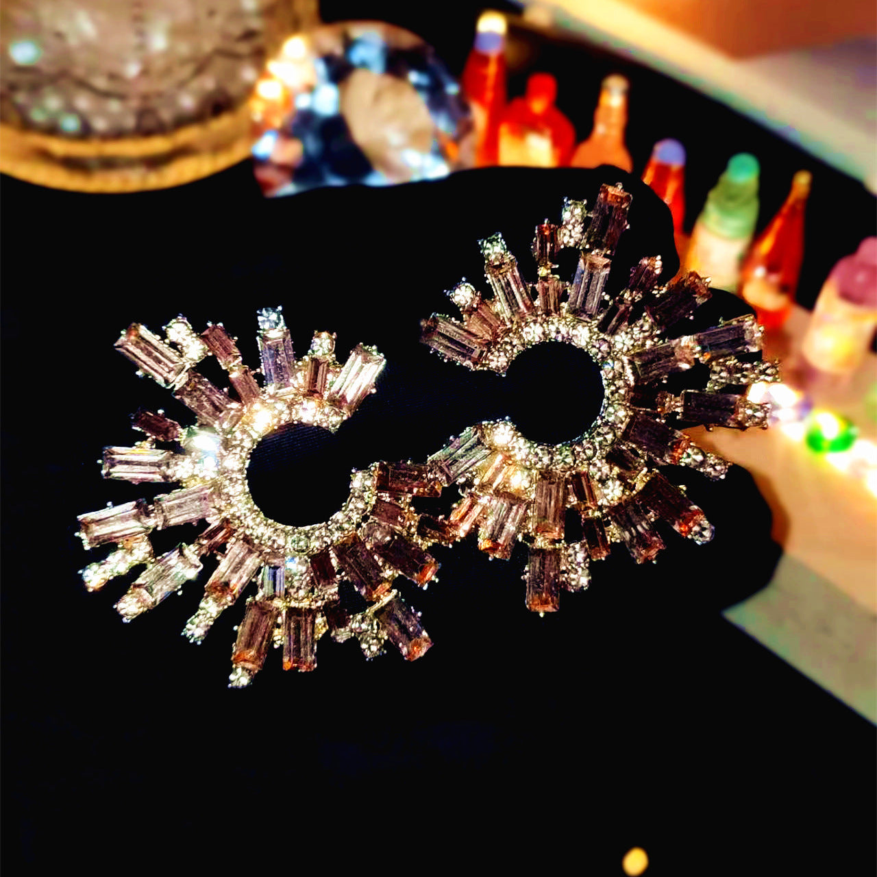 欧美跨境饰品 气质百搭彩色玻璃水钻C形耳环女 气质优雅雪花耳饰