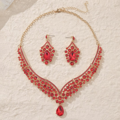 KFC--Exaggerated vintage alloy rhinestone earrings necklace women's set necklace