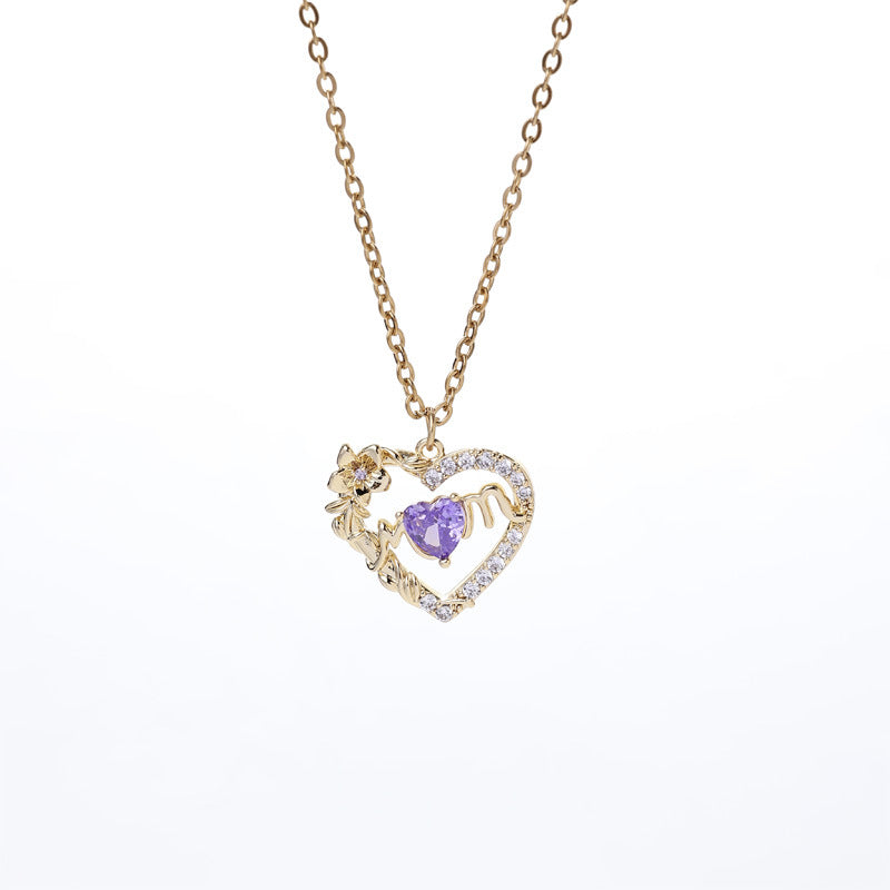 Women's Heart Pendant Necklace with Sparkling Zircons & 12 Birthstones