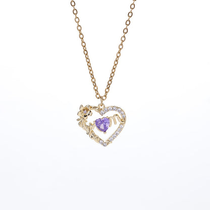 Women's Heart Pendant Necklace with Sparkling Zircons & 12 Birthstones