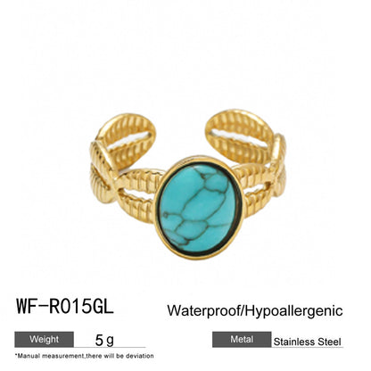 麦芽不锈钢18k金不掉色戒指绿松石开口食指戒指环 小众高级感手饰