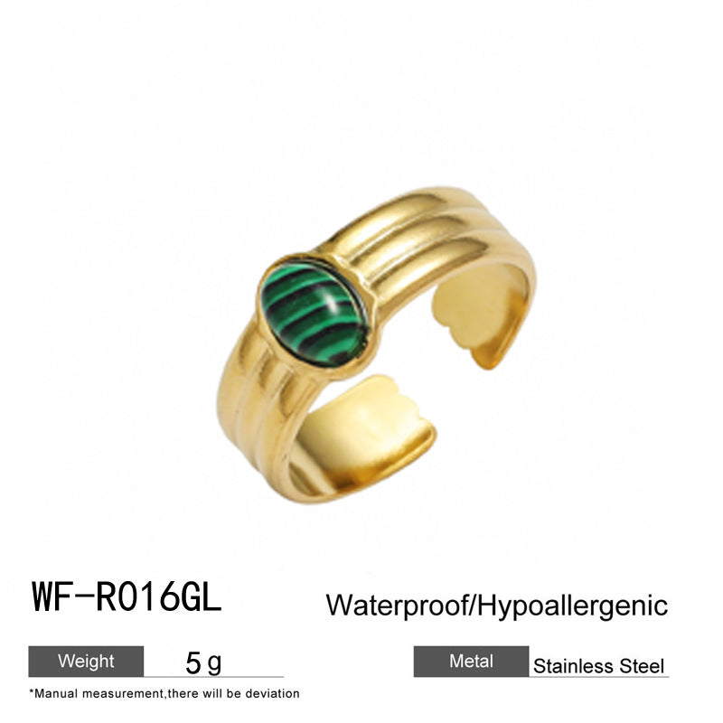 麦芽不锈钢18k金不掉色戒指绿松石开口食指戒指环 小众高级感手饰