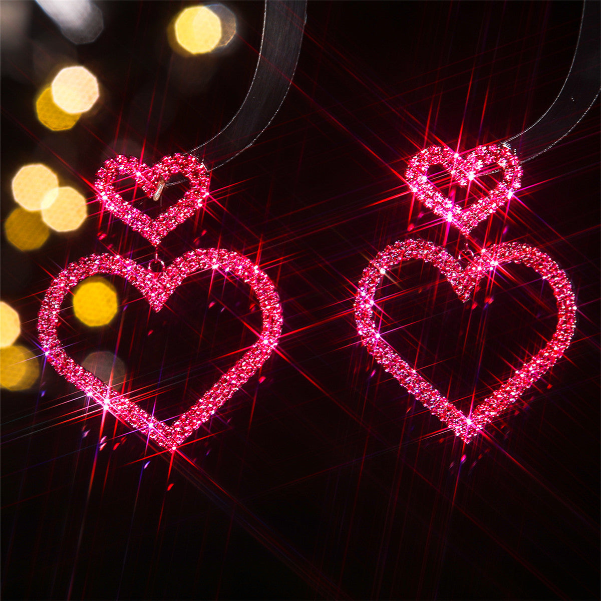 跨境情人节大爆款 奢华闪亮满钻爱心耳环女 时尚双桃心耳钉耳饰品