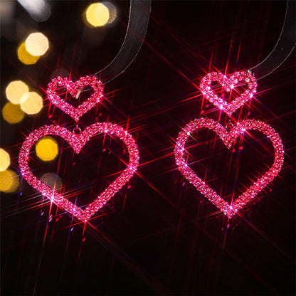 跨境情人节大爆款 奢华闪亮满钻爱心耳环女 时尚双桃心耳钉耳饰品