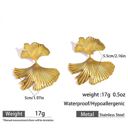 麦芽欧美不锈钢钛钢银杏叶树叶耳环耳钉高级感轻奢个性耳坠耳饰品