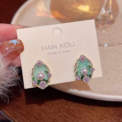 Sterling Silver S925 Needle Fresh Forest Style Flower Stud Earrings for Women, Vacation Style Light Luxury Minority Advanced Pearl Earrings