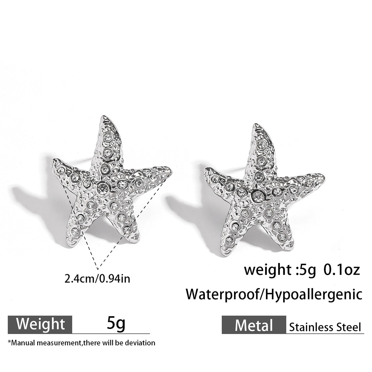 麦芽不锈钢钛钢海星星星锆石耳钉耳环女欧美跨境不掉色高级感耳饰