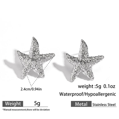 麦芽不锈钢钛钢海星星星锆石耳钉耳环女欧美跨境不掉色高级感耳饰