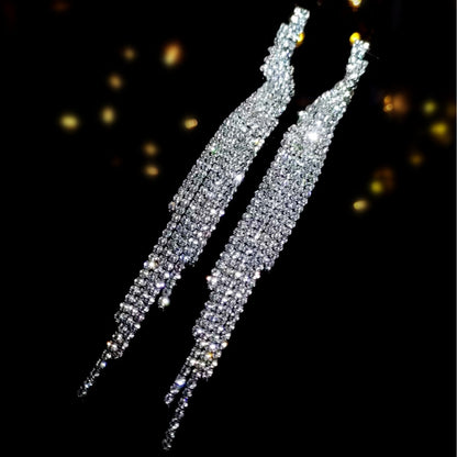 速卖通货源 时尚百搭超闪长款流苏耳环女 个性夸张耳钉耳饰品批发