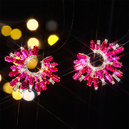 欧美跨境饰品 气质百搭彩色玻璃水钻C形耳环女 气质优雅雪花耳饰