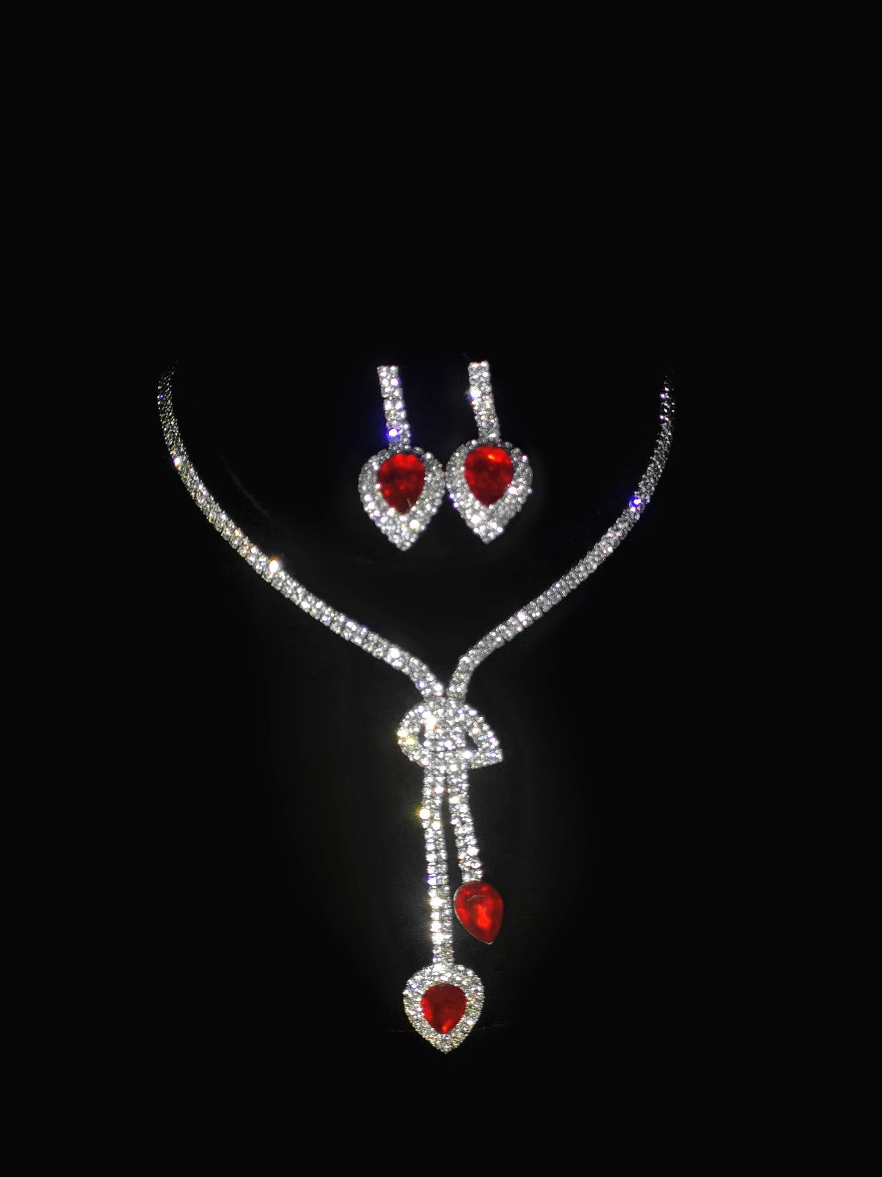 欧美热销新娘圆圈水钻套链婚纱配饰时尚水滴耳环项链套装水晶