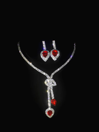 欧美热销新娘圆圈水钻套链婚纱配饰时尚水滴耳环项链套装水晶