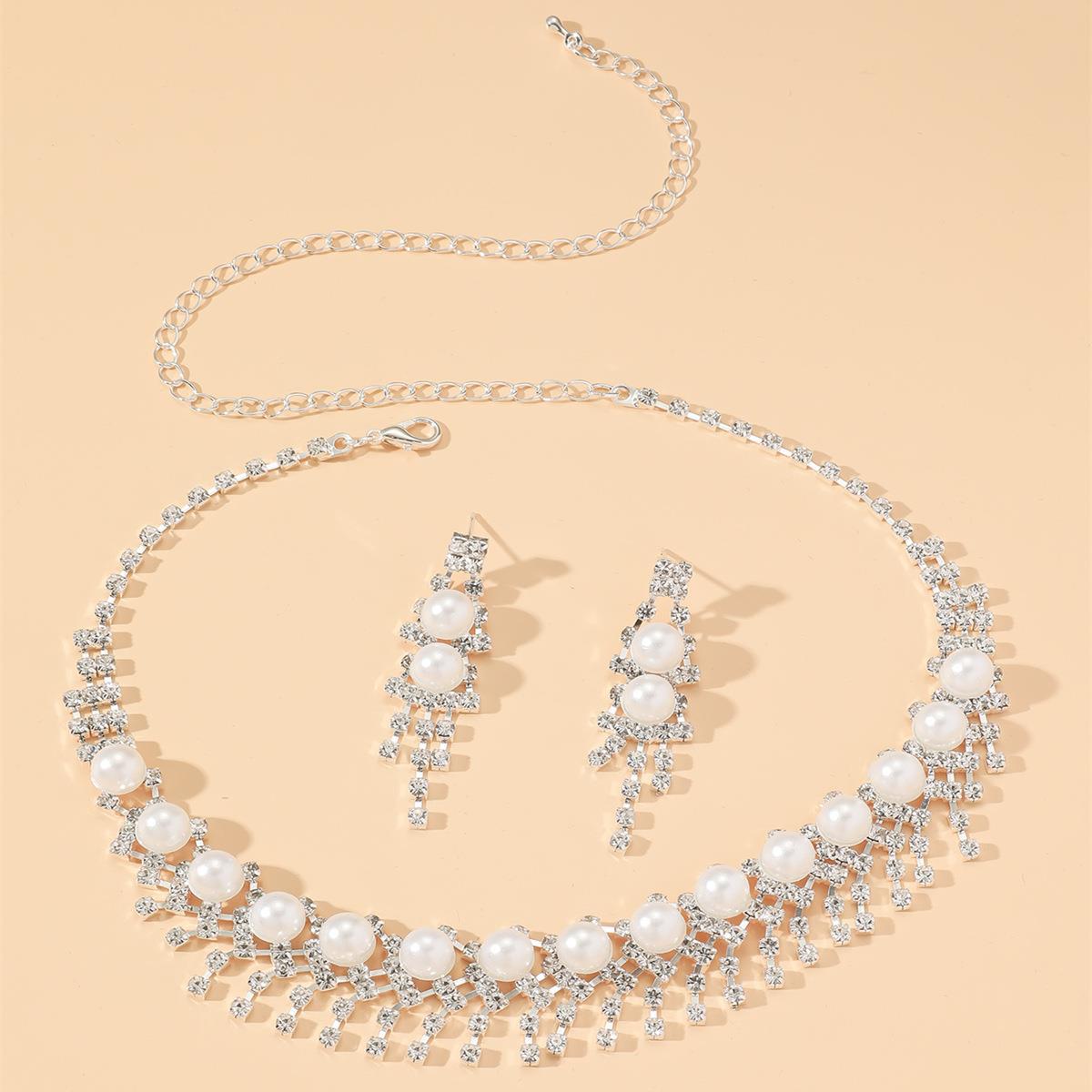 欧美热销新娘圆圈水钻套链婚纱配饰时尚水滴耳环项链套装水晶